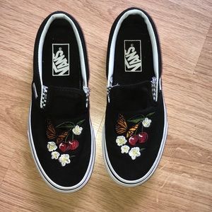 Women’s slip on checkered floral vans